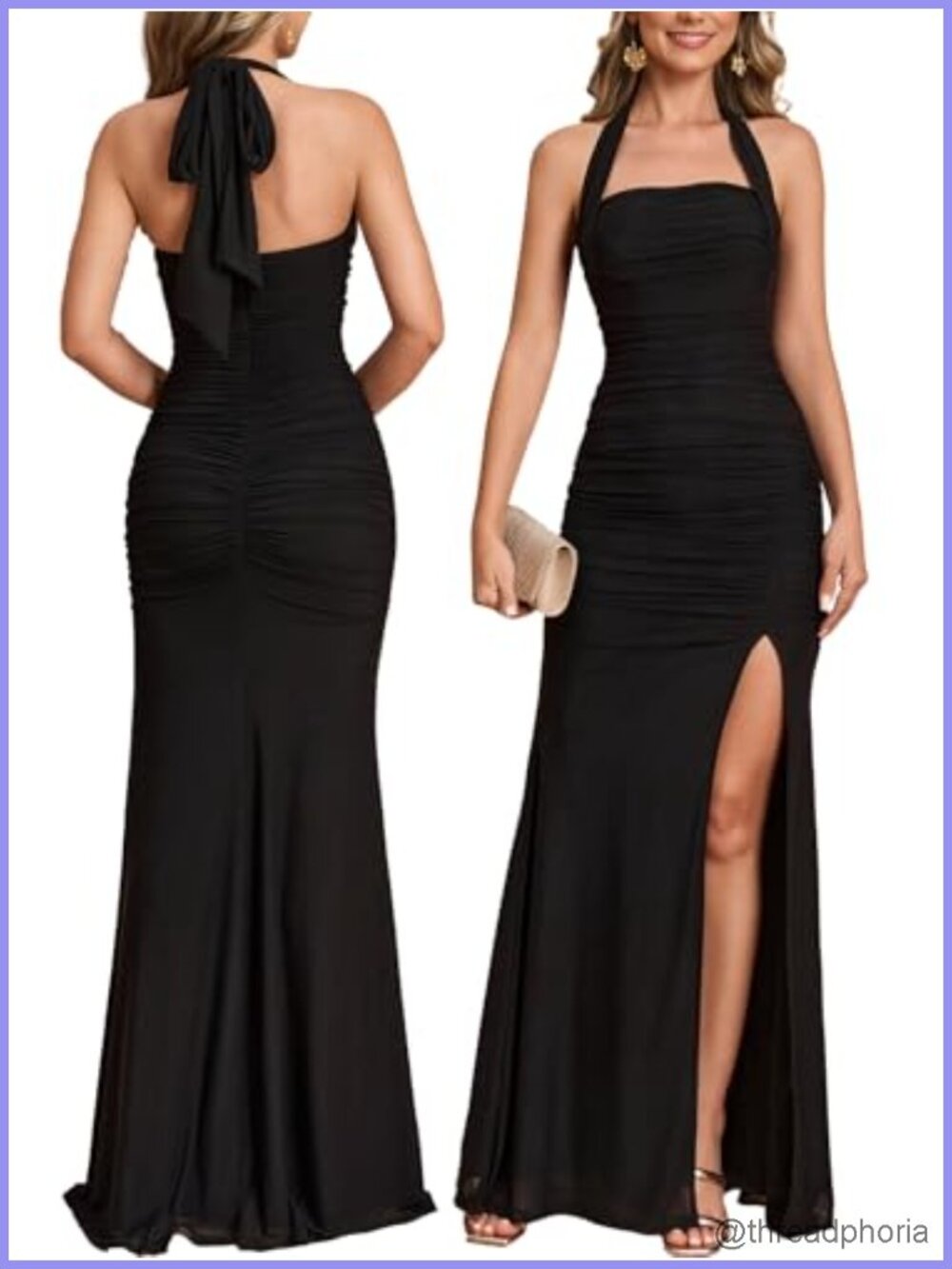 Women's Halter High Slit Mesh Bodycon Maxi Dress